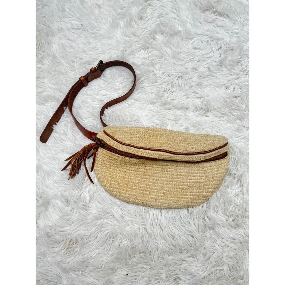 Ecote Urban Outfitters Woven Fanny Pack Belt Bag Leather Trim Tassel